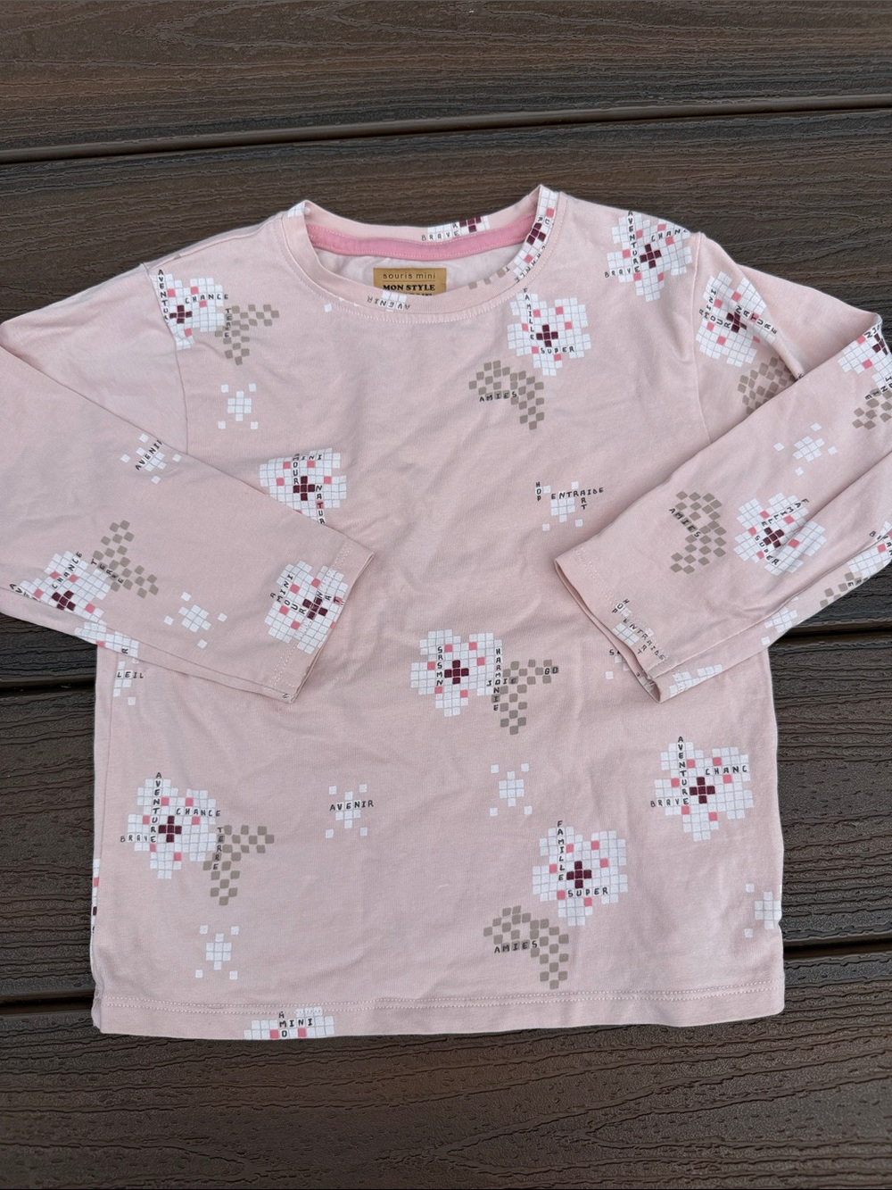 Girls' Pink Floral Pixel-Print Long Sleeve Tee